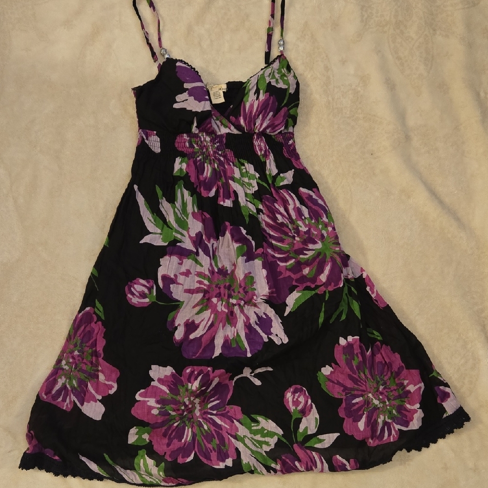 Derek Heart Black and Purple Floral Mini Dress